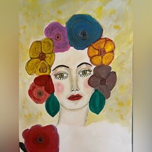 Original art abstract Floral Portrait Painting of a woman